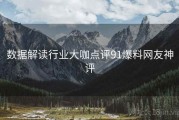 数据解读行业大咖点评91爆料网友神评